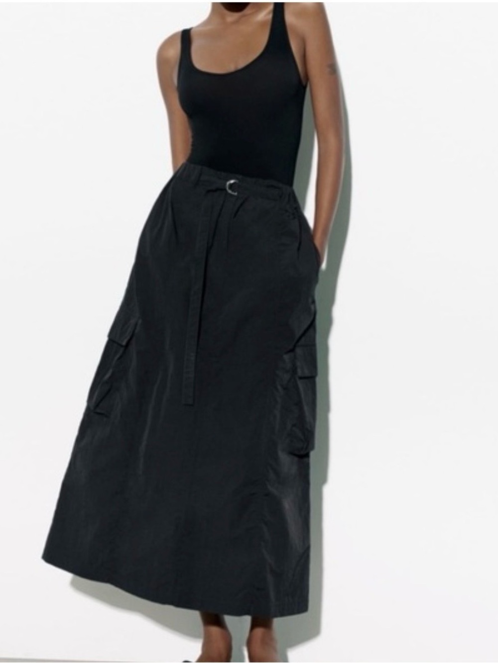 Zara Black Cargo Maxi Skirt with Belt
